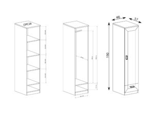 Miniaturka 5 - Szafa Pradella dąb lefkas na rysunku technicznym