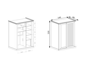 Miniaturka 3 - Rysunek wymiarów szafy Ambrina – głębokość 68 i wysokość 220 cm