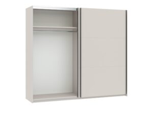 Miniaturka 2 - Szafa przesuwna Norvian 228 cm kaszmir – otwarte wnętrze z półkami i drążkiem