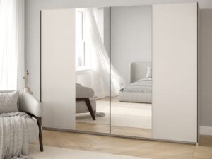 Miniaturka 5 - Szafa przesuwna Norvian 228 cm z lustrem kaszmir w aranżacji sypialni