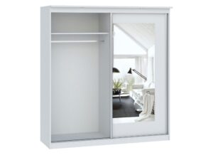 Miniaturka 1 - Biała szafa Morteno 180 cm z lustrem i wnętrzem