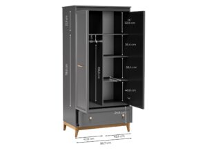 Miniaturka 3 - Szafa Rocella 92 cm – wymiary drążka, czterech półek i szuflady