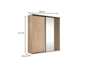 Miniaturka 4 - Szafa Sorenta 199 cm dąb Artisan – rysunek wymiarowy z lustrem