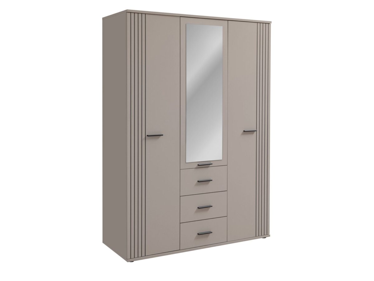 Szafa trzydrzwiowa z lustrem i 3 szufladami Sigvero 135 cm kaszmir czarny