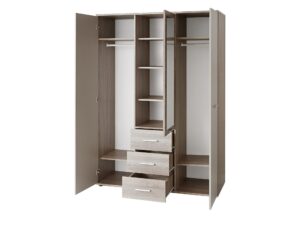 Miniaturka 2 - Szafa trzydrzwiowa z lustrem i szufladami Dinvoro 135 cm dąb Sonoma biały mat – szafka z drzwiami i szufladami w kolorze jasnobrązowym