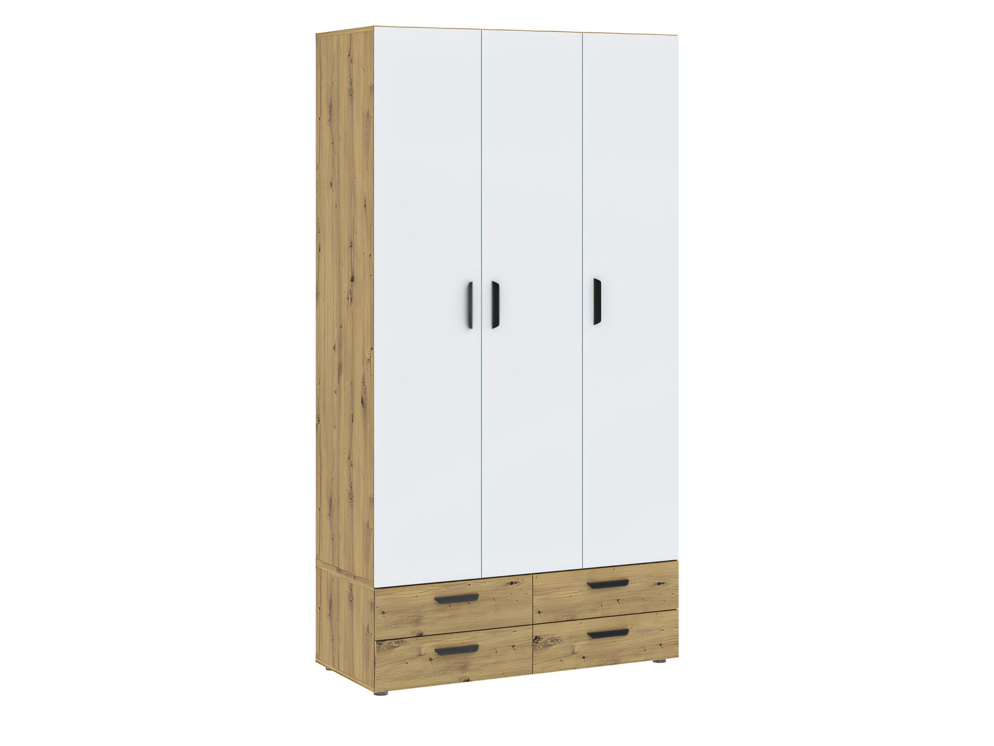 Szafa Veldaro 111 cm dąb artisan i biały z 3 drzwiami i 4 szufladami
