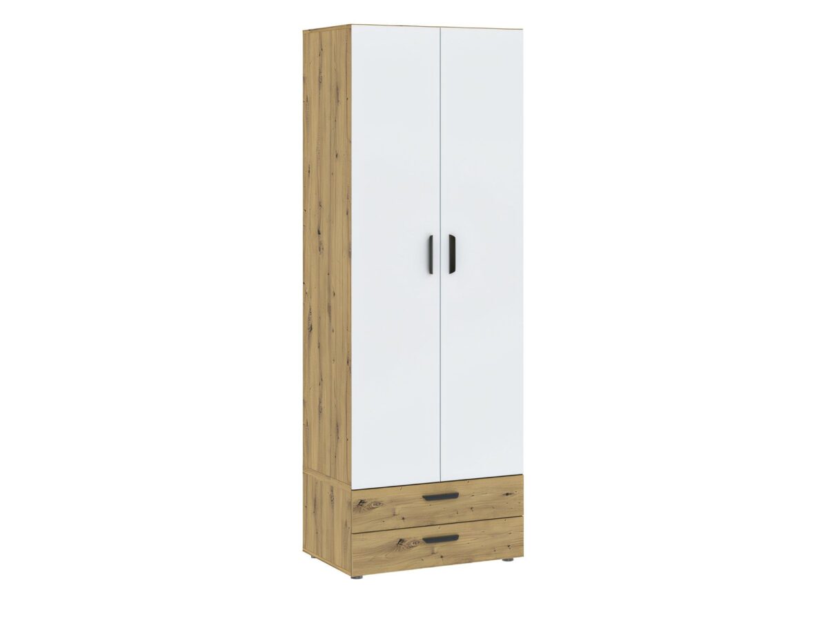 Szafa dwudrzwiowa z 2 szufladami Veldaro Duo 74 cm dąb Artisan + biały