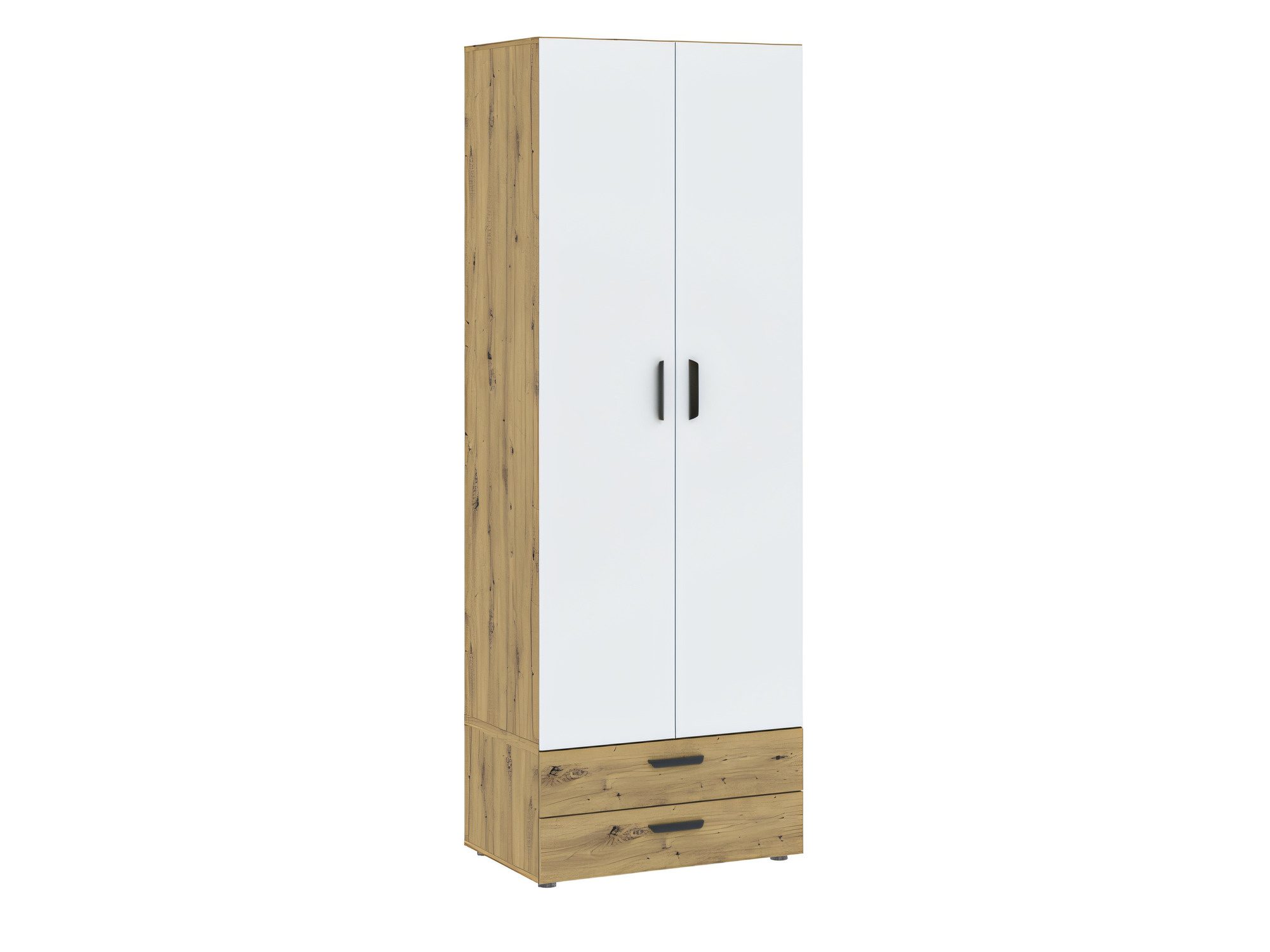 Szafa Veldaro Duo 74 cm dąb Artisan + biały z 2 drzwiami i 2 szufladami