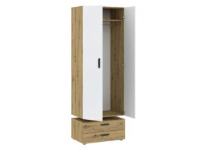 Miniaturka 1 - Szafa dwudrzwiowa z 2 szufladami Veldaro Duo 74 cm dąb Artisan + biały – zdjęcie 2
