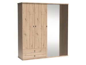 Miniaturka 4 - Szafa z lustrem Sorenta w dekorze Dąb Artisan, z czarnymi lamelami i dwiema szufladami