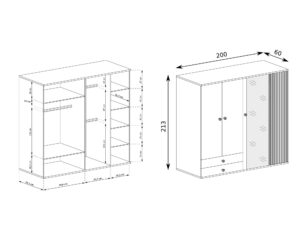 Miniaturka 3 - Szafa Sorenta na rysunku technicznym z szerokością 200 cm i wysokością 213 cm