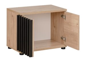 Miniaturka 2 - Szafka dwudrzwiowa z lamelami Pedrivo 60 cm Hickory Jackson – szafka z drzwiami jasnobrązowe czarne listwy