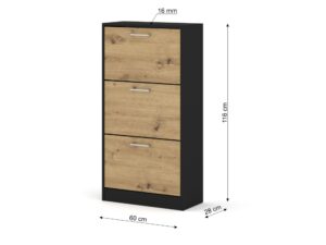 Miniaturka 1 - Szafka na buty Kavino 60 cm z 3 frontami czarny dąb artisan – zdjęcie 2