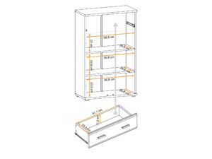 Miniaturka 4 - Szafka na buty z szufladą Arvello 60 cm dąb Sonoma – rysunek z wymiarami