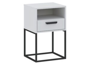 Miniaturka 1 - Biała szafka nocna Cadello 40 cm z 1 szufladą i uchwytem