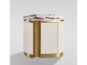 Miniaturka 5 - Szafka nocna lewa Eleganza biały ecru RAL 9010, front z ryflowaniem i złotym cokołem