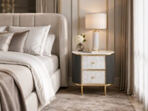 Miniaturka 4 - Szafka nocna 55 cm grafitowobrązowa z 2 szufladami – Eleganza – zdjęcie 4