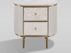 Miniaturka 1 - Szafka nocna Eleganza ecru z dwoma perłowymi frontami i złotymi nóżkami