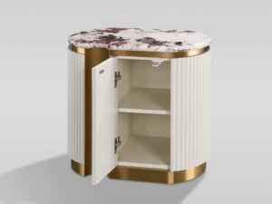 Miniaturka 7 - Szafka nocna lewa Eleganza biały ecru z otwartymi drzwiami i dwiema półkami
