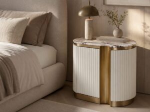 Miniaturka 9 - Szafka nocna prawa 60 cm ecru z marmurowym blatem – Eleganza – zdjęcie 4