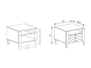 Miniaturka 4 - Szafka nocna Fenita 54 cm rysunek wymiarowy półki i szafki