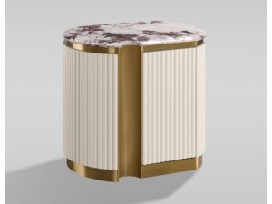 Miniaturka 2 - Szafka nocna Eleganza kremowa od strony ryflowanego boku i mosiężnej ramy