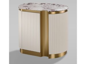 Miniaturka 2 - Szafka nocna prawa 60 cm kremowa z marmurowym blatem – Eleganza – zdjęcie 2