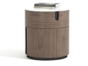 Miniaturka 4 - Szafka nocna Selvina z białym blatem i dekoracjami – ujęcie frontalne