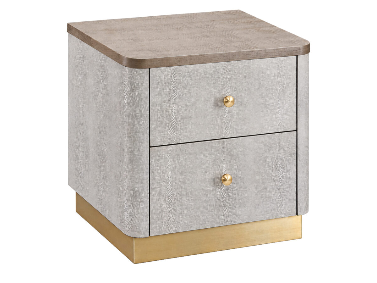 Szafka nocna z fakturą shagreen i blatem z szarego jesionu 55 cm kaszmir – Eleganza