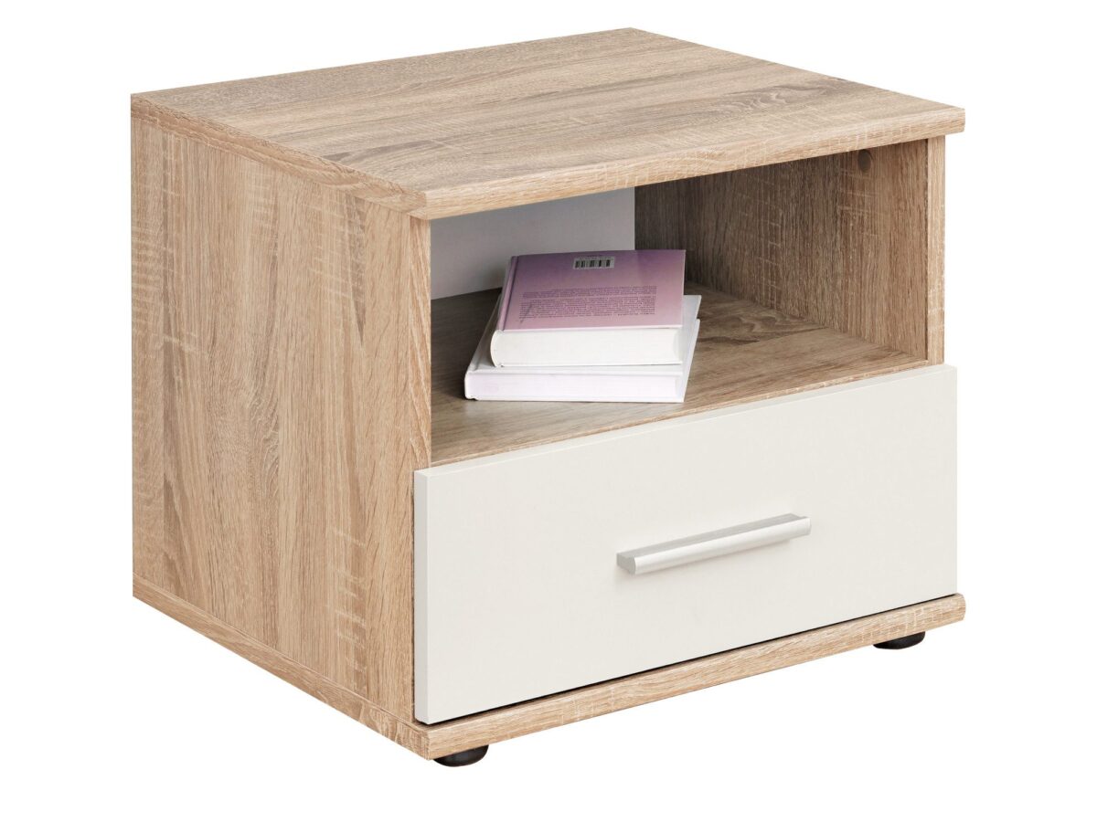 Szafka nocna z szufladą Dinvoro 45 cm dąb Sonoma biały mat
