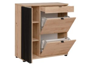 Miniaturka 1 - Szafka na buty z szufladą Pedrivo 90 cm Hickory Jackson czarne lamele – zdjęcie 2