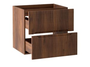Miniaturka 12 - Szafka pod umywalkę Coralia 60 cm Orzech Warmia – wysunięte szuflady pod kątem
