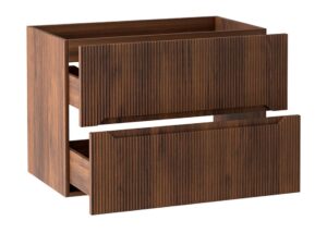Miniaturka 22 - Szafka pod umywalkę Coralia 80 cm Orzech Warmia – wysunięte szuflady pod kątem