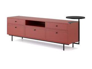 Miniaturka 3 - Szafka RTV Arrovia 181 cm z metalową dostawką – kolor ceramiczna czerwień, widok na białym tle