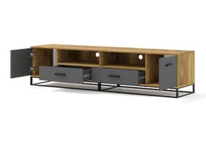 Miniaturka 1 - Szafka RTV z szufladami Arsavio 190 cm dąb palony grafit – zdjęcie 2