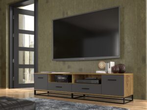 Miniaturka 3 - Szafka RTV z szufladami Arsavio 190 cm dąb palony grafit – zdjęcie 4