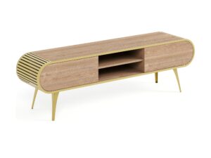 Miniaturka 5 - Szafka RTV Arvisto – korpus dąb sand expressive, nóżki i uchwyty w kolorze złoty
