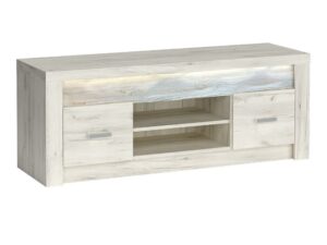 Miniaturka 2 - Szafka RTV Brenza 137 cm kraft biały – widok frontu i metalowych uchwytów