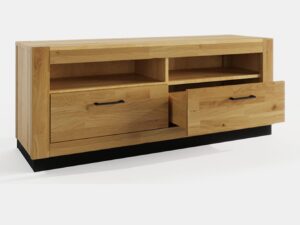 Miniaturka 3 - Szafka RTV dębowa Renvano 140 cm dąb i czarny – zdjęcie 3