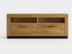 Miniaturka 4 - Szafka RTV dębowa Renvano 140 cm dąb i czarny – zdjęcie 4