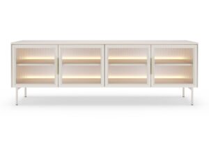 Miniaturka 2 - Szafka RTV Dorvano 181 cm kaszmir – cztery przeszklone drzwi z LED, widok na wprost