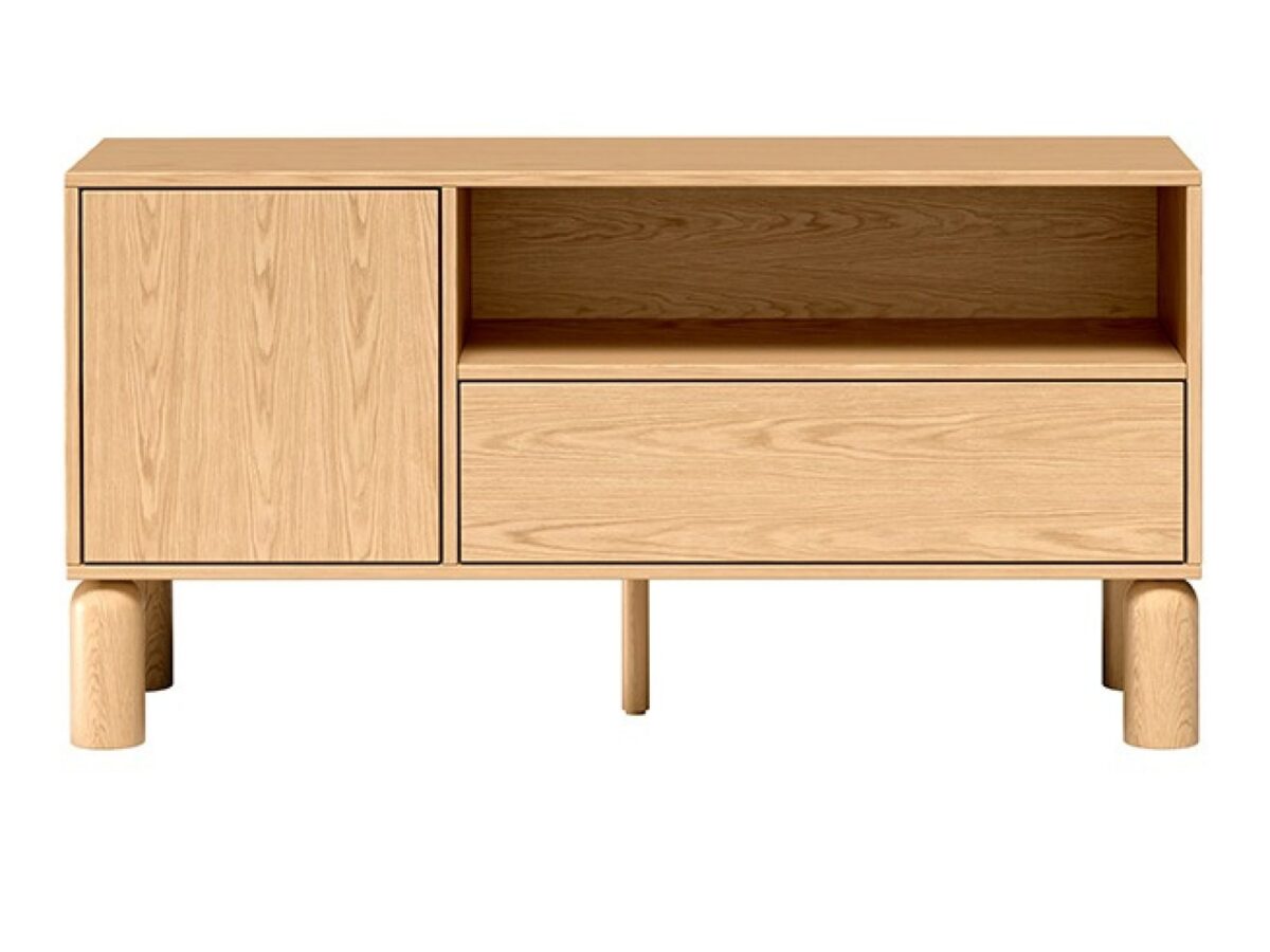 Szafka RTV Dunvelo 120 cm z szufladą – dąb Bookmatch
