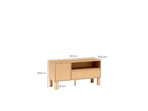 Miniaturka 2 - Rysunek wymiarów szafki RTV Dunvelo 120 × 40,6 × 61,6 cm