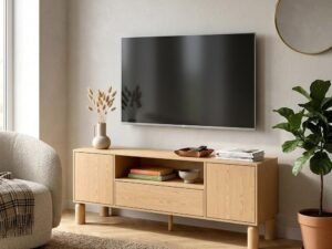 Miniaturka 3 - Szafka RTV Dunvelo 160 cm w jasnej aranżacji salonu