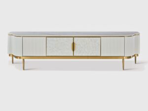 Miniaturka 1 - Szafka RTV ryflowana z białym blatem 200 cm – Eleganza