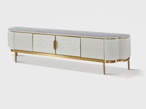 Miniaturka 2 - Szafka RTV ryflowana z białym blatem 200 cm – Eleganza – zdjęcie 2