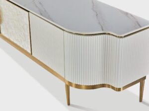 Miniaturka 4 - Szafka RTV ryflowana z białym blatem 200 cm – Eleganza – zdjęcie 4