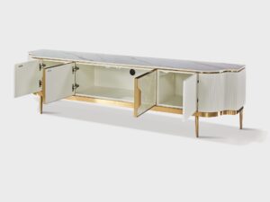 Miniaturka 3 - Szafka RTV ryflowana z białym blatem 200 cm – Eleganza – zdjęcie 3
