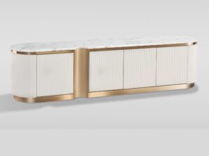 Miniaturka 2 - Komoda RTV Eleganza 200 cm ecru widok pod kątem z marmurowym blatem