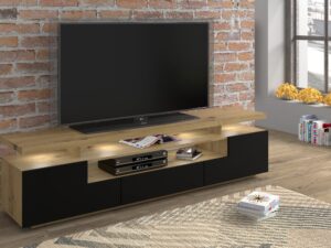 Miniaturka 2 - Szafka RTV Ewa 180 cm dąb artisan / czarny mat – zdjęcie 2